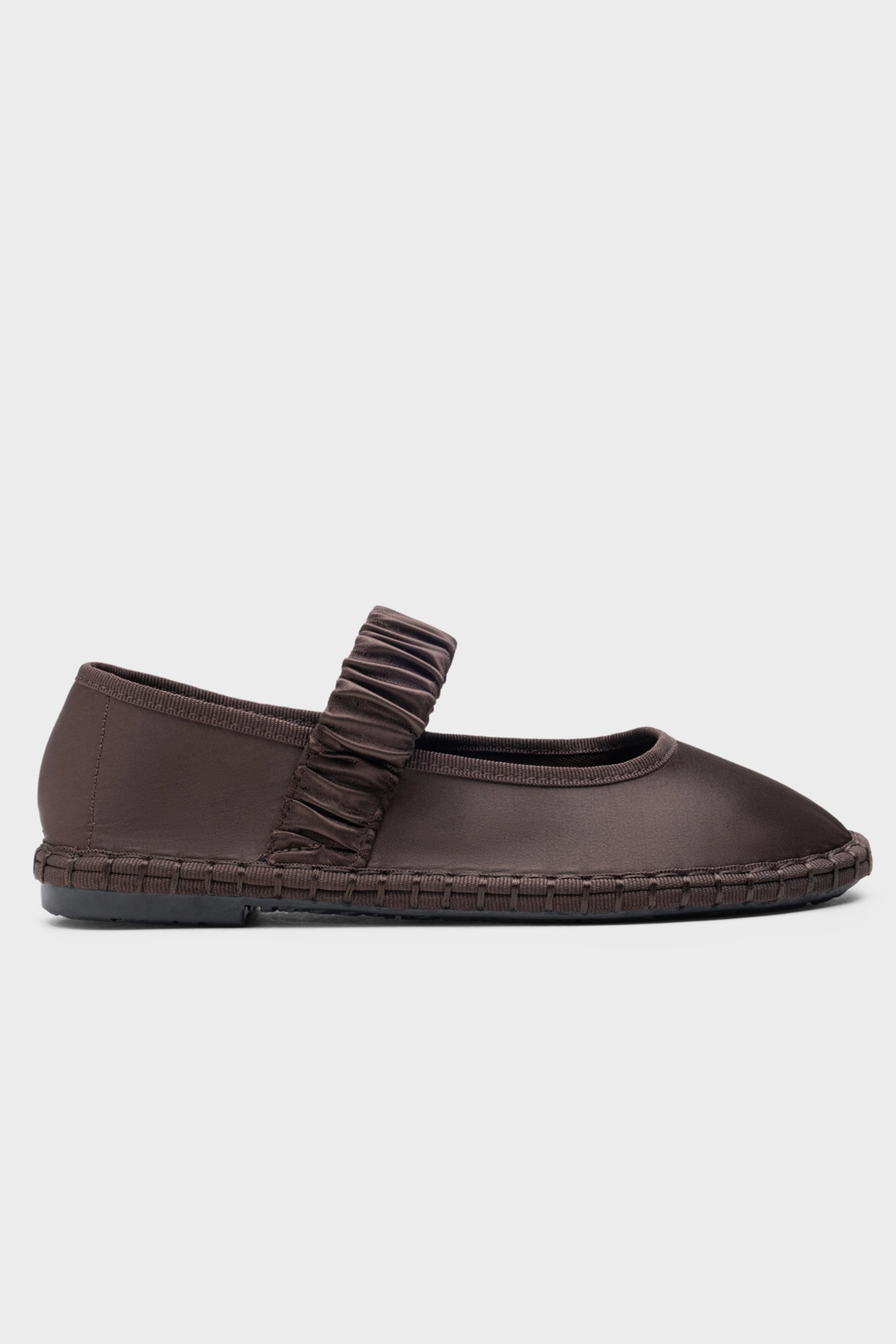 Ina Satin Flats with Elastic Strap - Brown