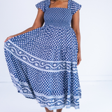 Lil Smocked Maxi Dress - Mini Lotus Navy