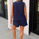 Sallie Linen Top - Navy