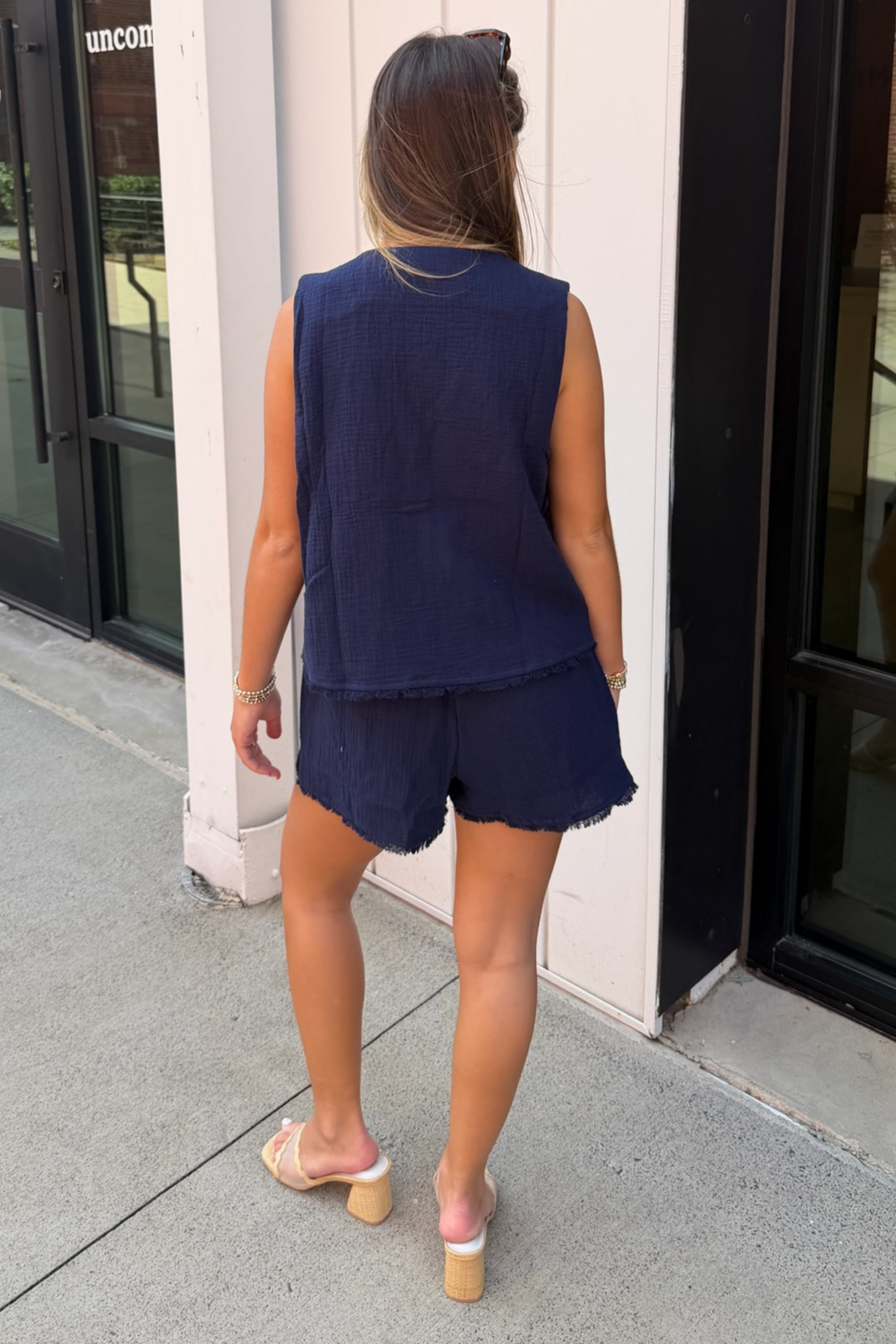 Sallie Linen Top - Navy