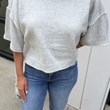 Baylor Marled Short Sleeve Sweater - Heather Grey