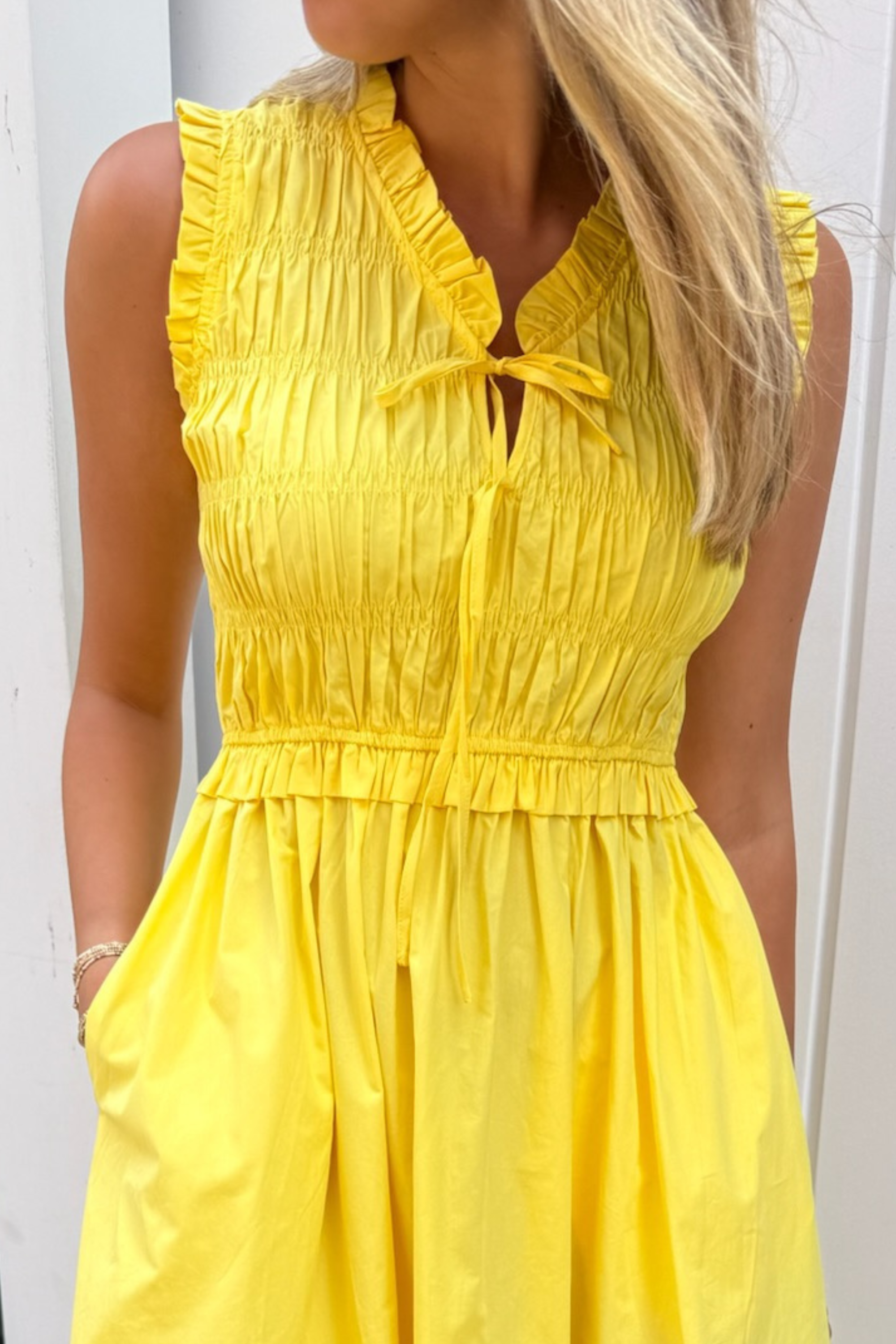 Ava Smocked Midi Dress - Yellow