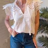 Marley Eyelet Short Sleeve Top - White