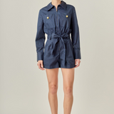 Big Pocket Button Romper - Navy