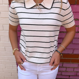 Blaire Stripe Collared Top - White/Black