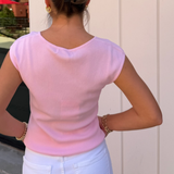 Ryan Square Neck Ribbed Knit - Pink