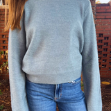 Emma Mock Neck Sweater - Blue Grey