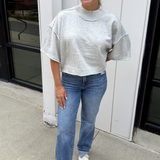 Baylor Marled Short Sleeve Sweater - Heather Grey