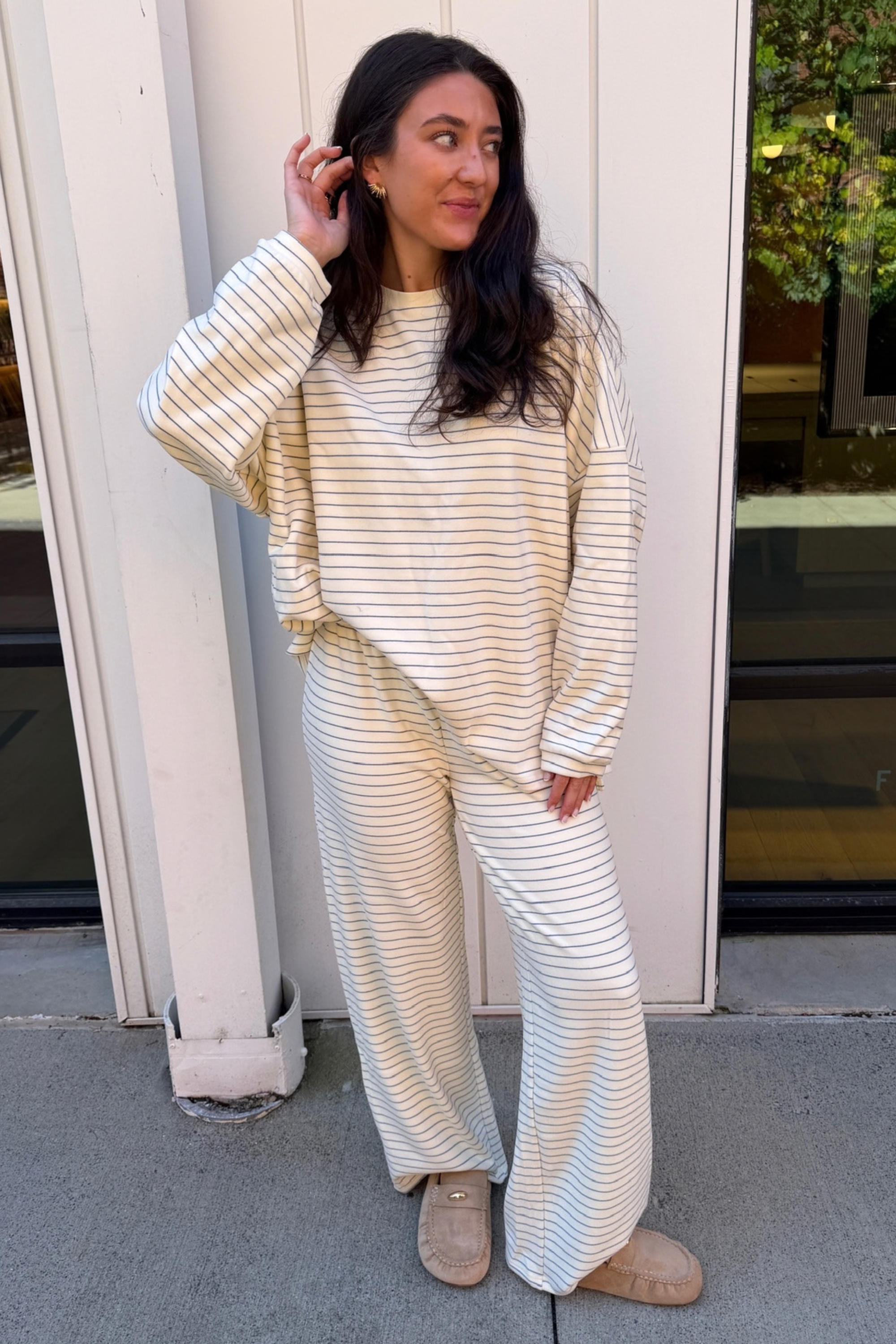 Night In Fleece Stripe Sweatpants - Ivory