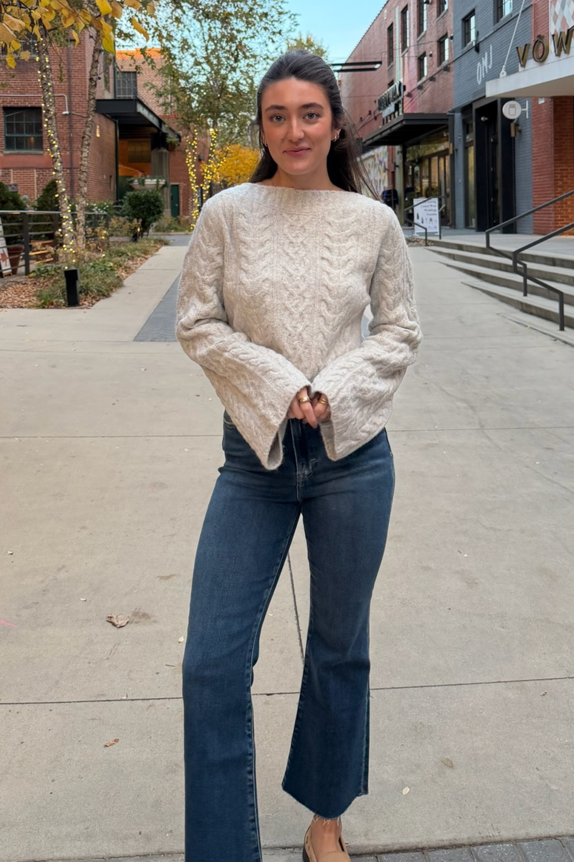 Rosie Crop Bell Sleeve Sweater - Oatmeal