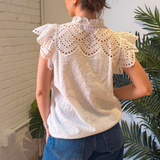 Marley Eyelet Short Sleeve Top - White
