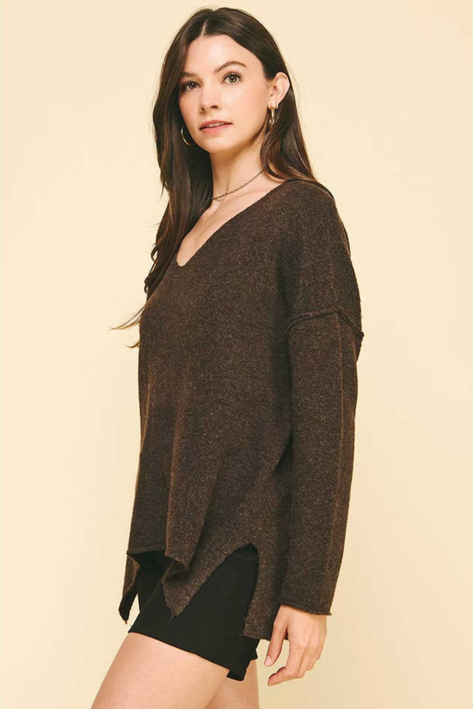 Bailey Vneck Sweater - Smoke Brown