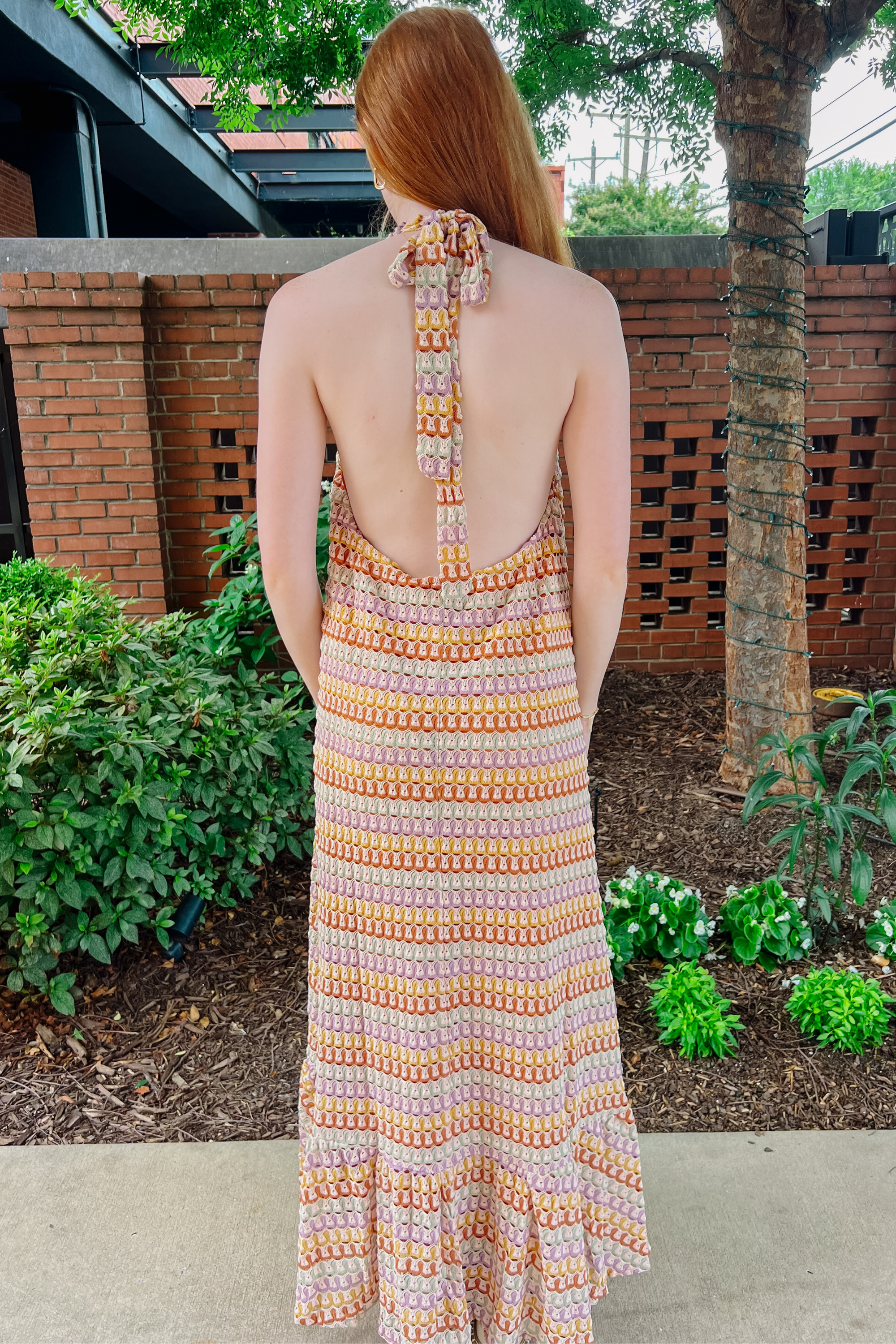 Hailey Halter Neck Crochet Maxi Dress - Multi-colored
