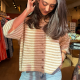 Sallie Striped Soft Knit Cardigan - Khaki/Ivory