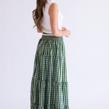 Lucy Smocked Maxi Skirt - Gingham Olive