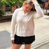 Lulu Collared V-neck Sweater - Ivory