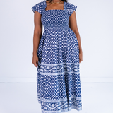 Lil Smocked Maxi Dress - Mini Lotus Navy