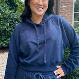 Terry Cropped Hoodie - Navy