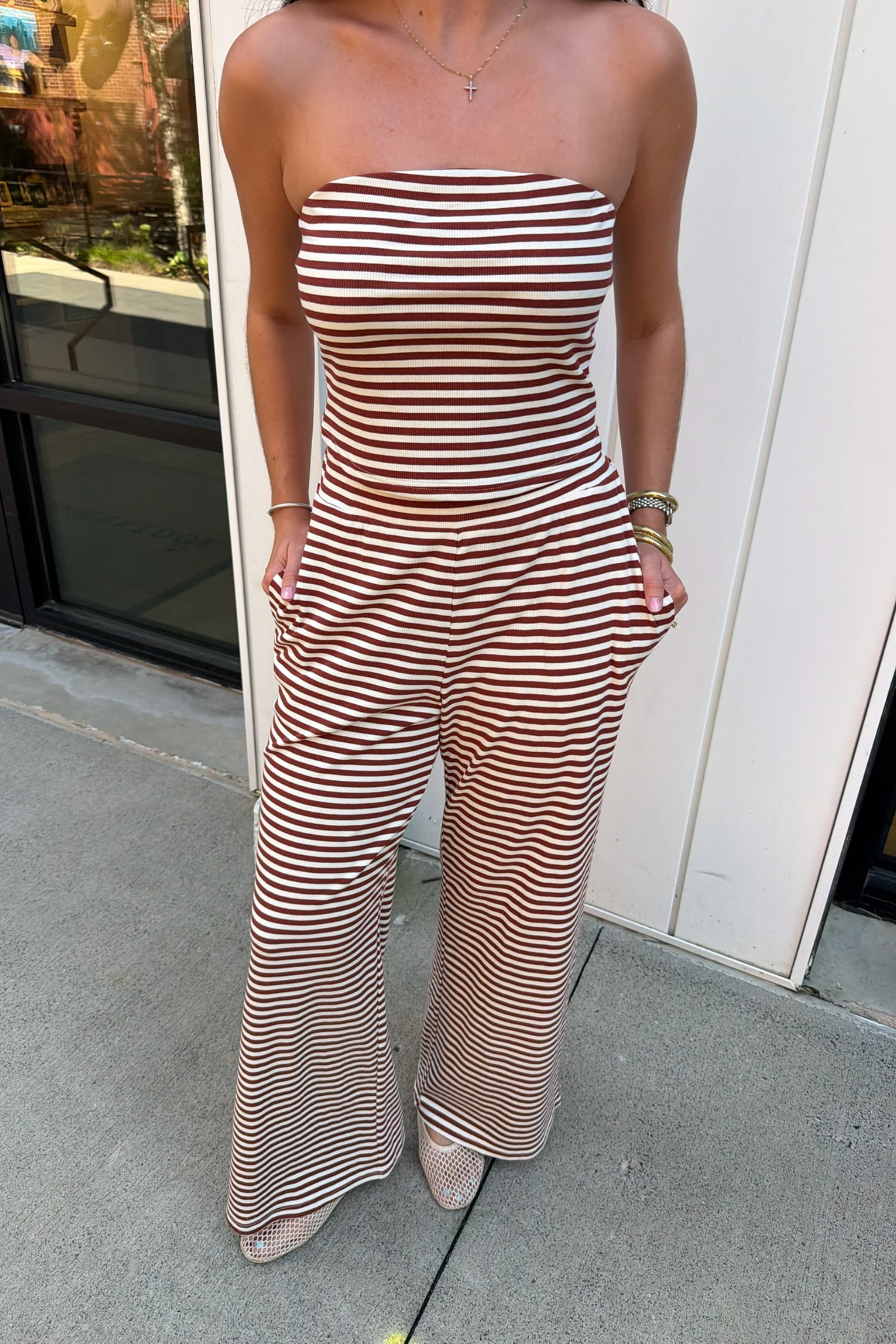 Erin Stripe Knit Lounge Set - Brown