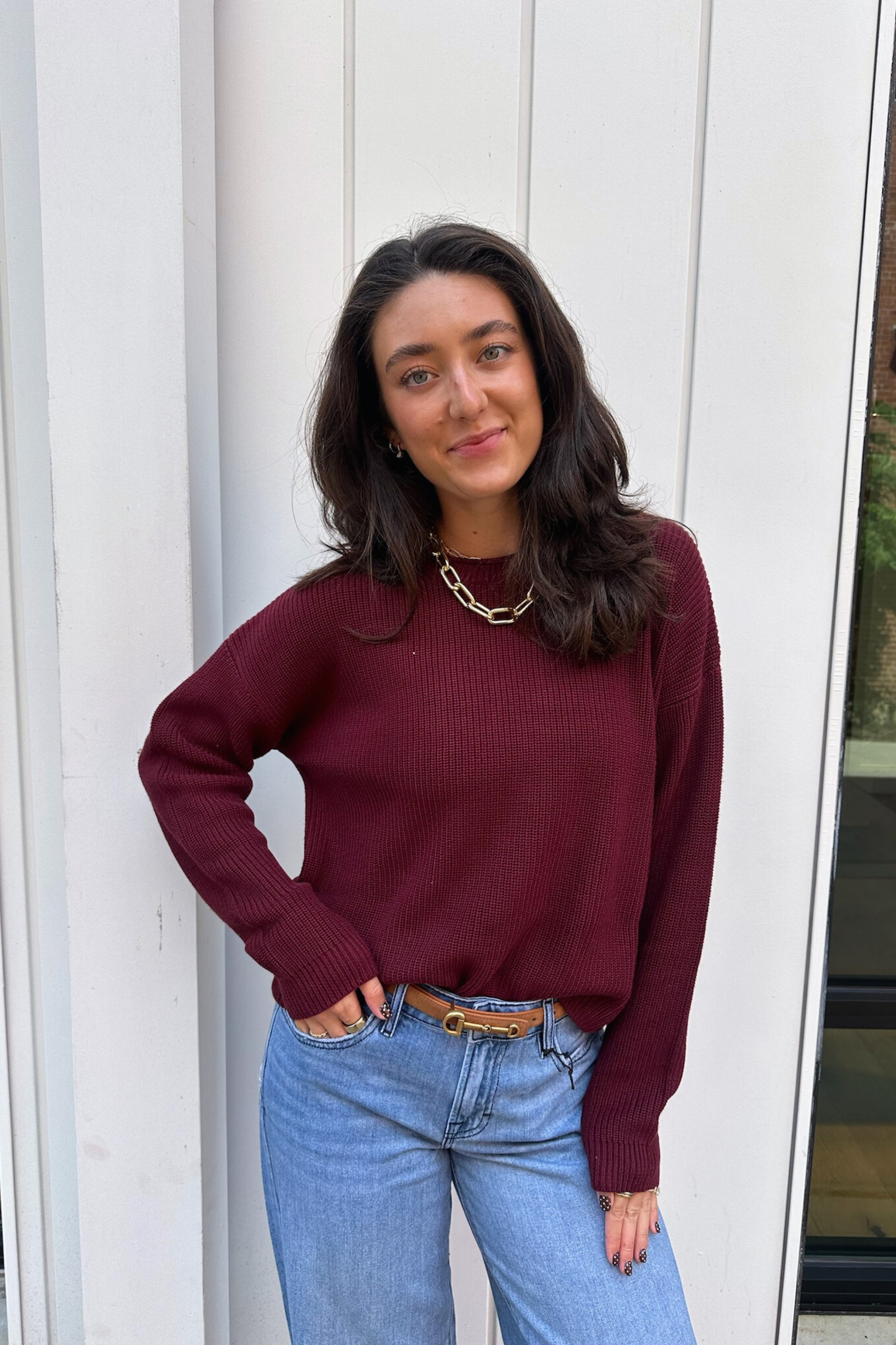 Daphne Cropped Pullover Sweater - Oxblood