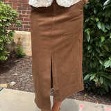 Glaieful Suede Maxi Skirt - Marron Glace