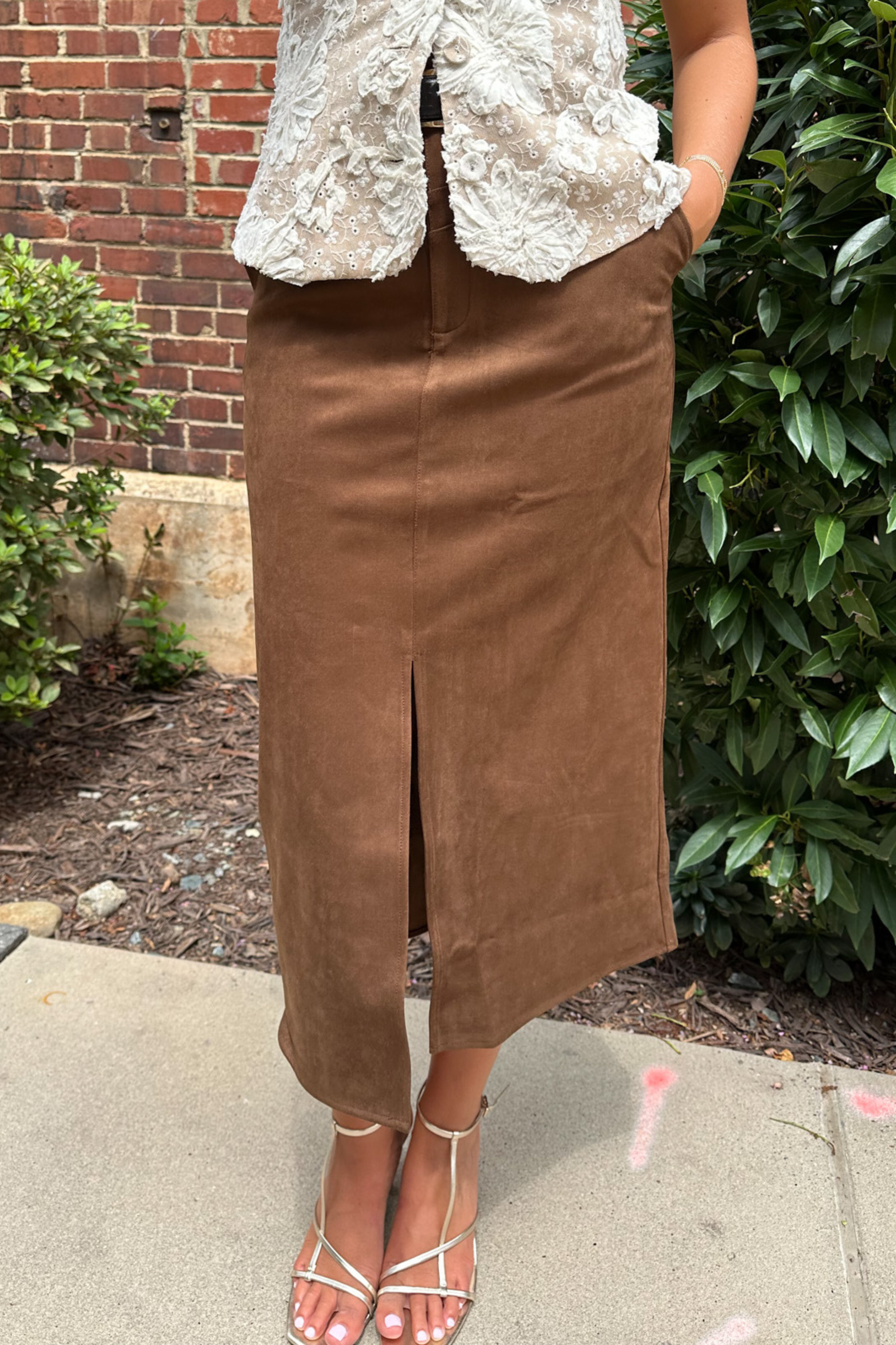 Glaieful Suede Maxi Skirt - Marron Glace