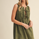 Sami Suede Pintuck Sleeveless Mini Dress - Olive