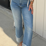 Janie Straight Cuffed Jeans - Blue Medium Wash