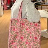 Alice Small Zippered Tote Bag - Allover Pink Vine