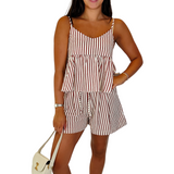 Allie Cotton Striped Shorts - Red