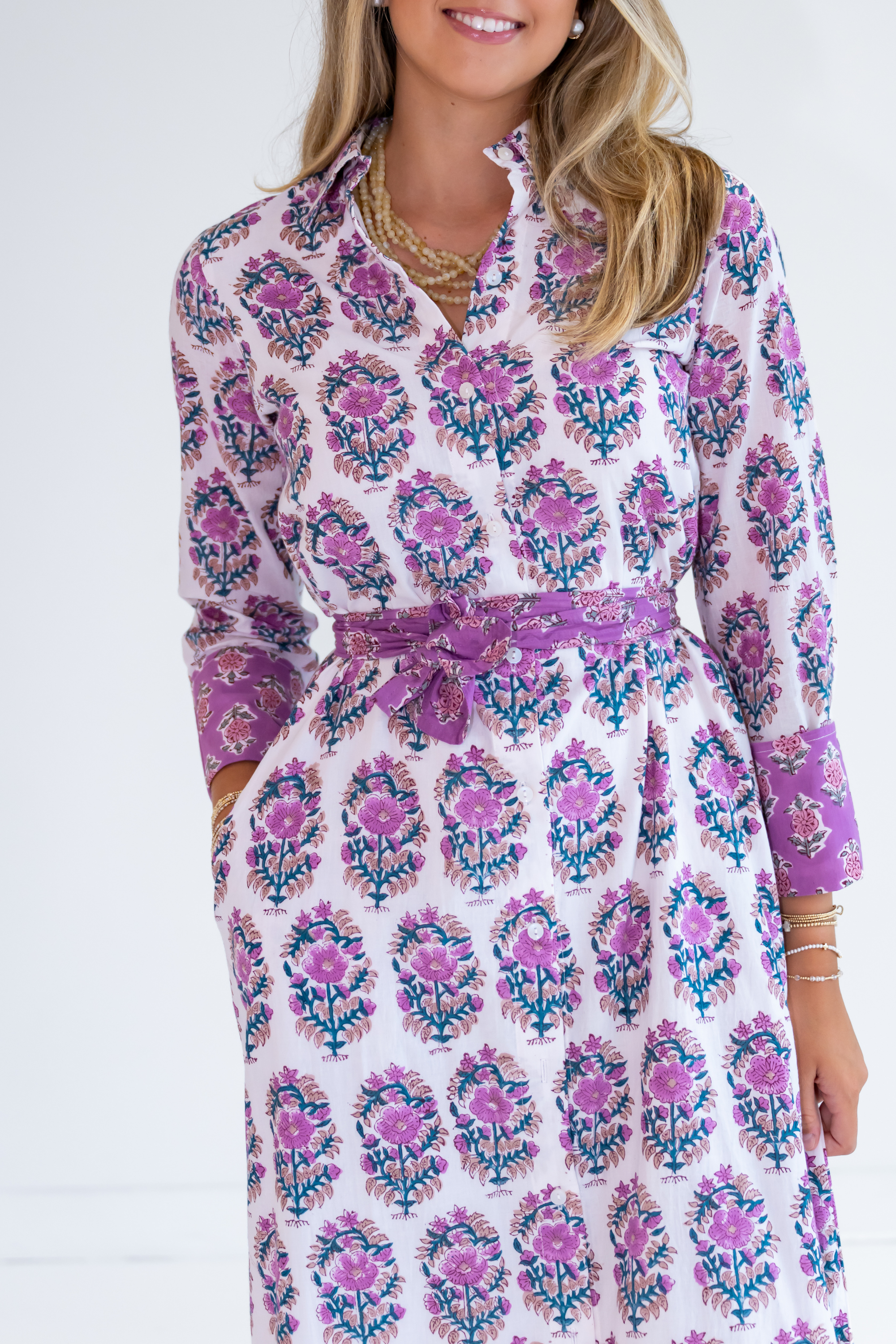 Kissy Belted Maxi Shirtdress - Plum Mix