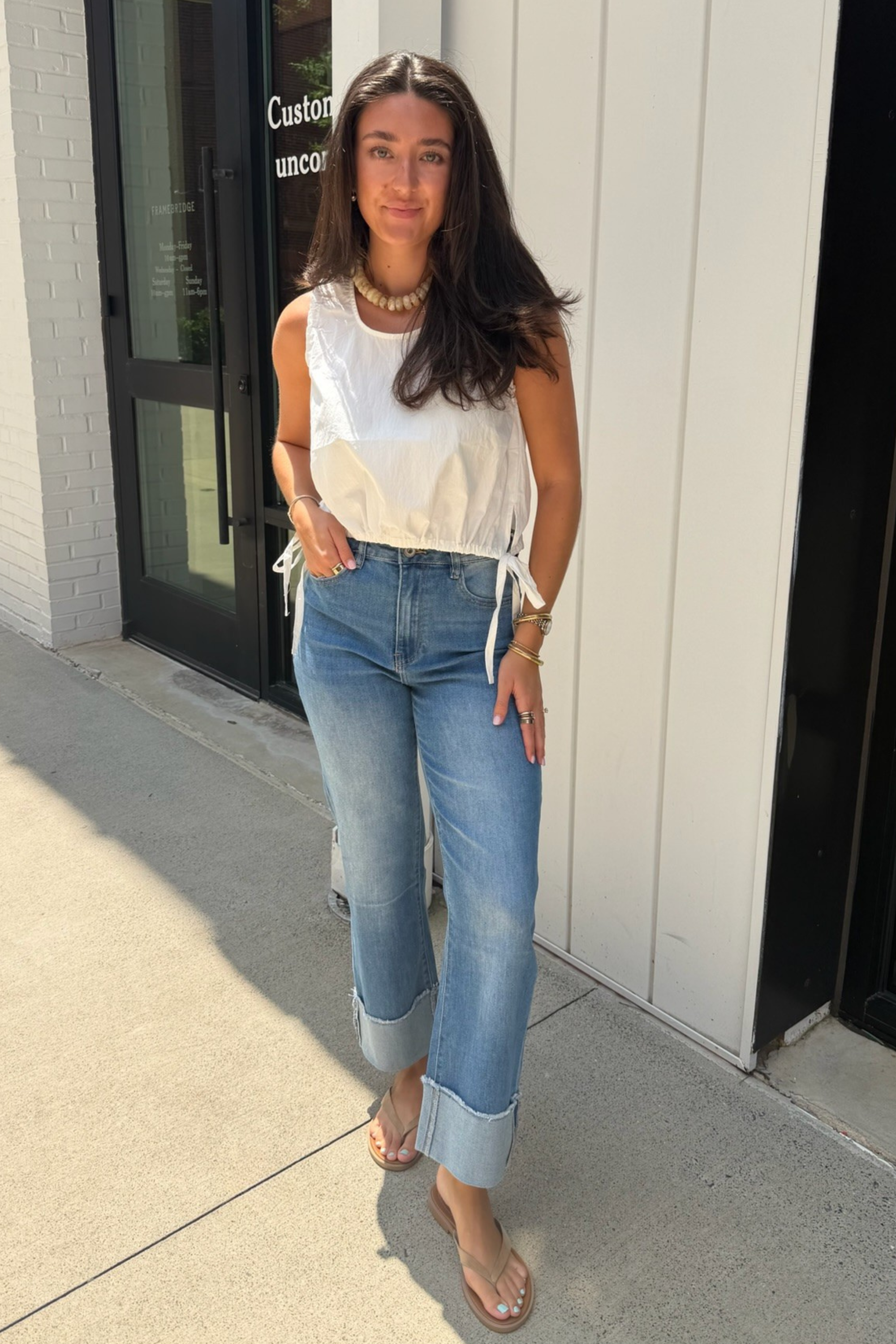 Janie Straight Cuffed Jeans - Blue Medium Wash