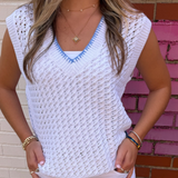 Leone Knit Vneck Tank - Vanilla Cornflower