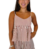 Allie Cotton Striped Shorts - Red