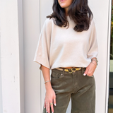 Mia Crew Cropped Batwing Sweater - Classic Beige