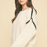 Elle Contrast Stitch Sweater - Cream