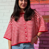 Sallie Striped Soft Knit Cardigan - Red/Ivory
