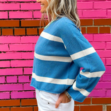 Zephyr Crop Stripe Sweater - Wave / White