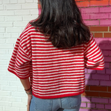 Sallie Striped Soft Knit Cardigan - Red/Ivory