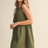 Sami Suede Pintuck Sleeveless Mini Dress - Olive
