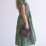 Lou Short Sleeve Flutter Midi Dress - Gingham Olive