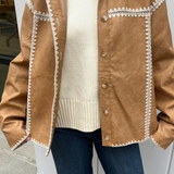 Jana Faux Leather Whipstitch Jacket - Sand/Ecru