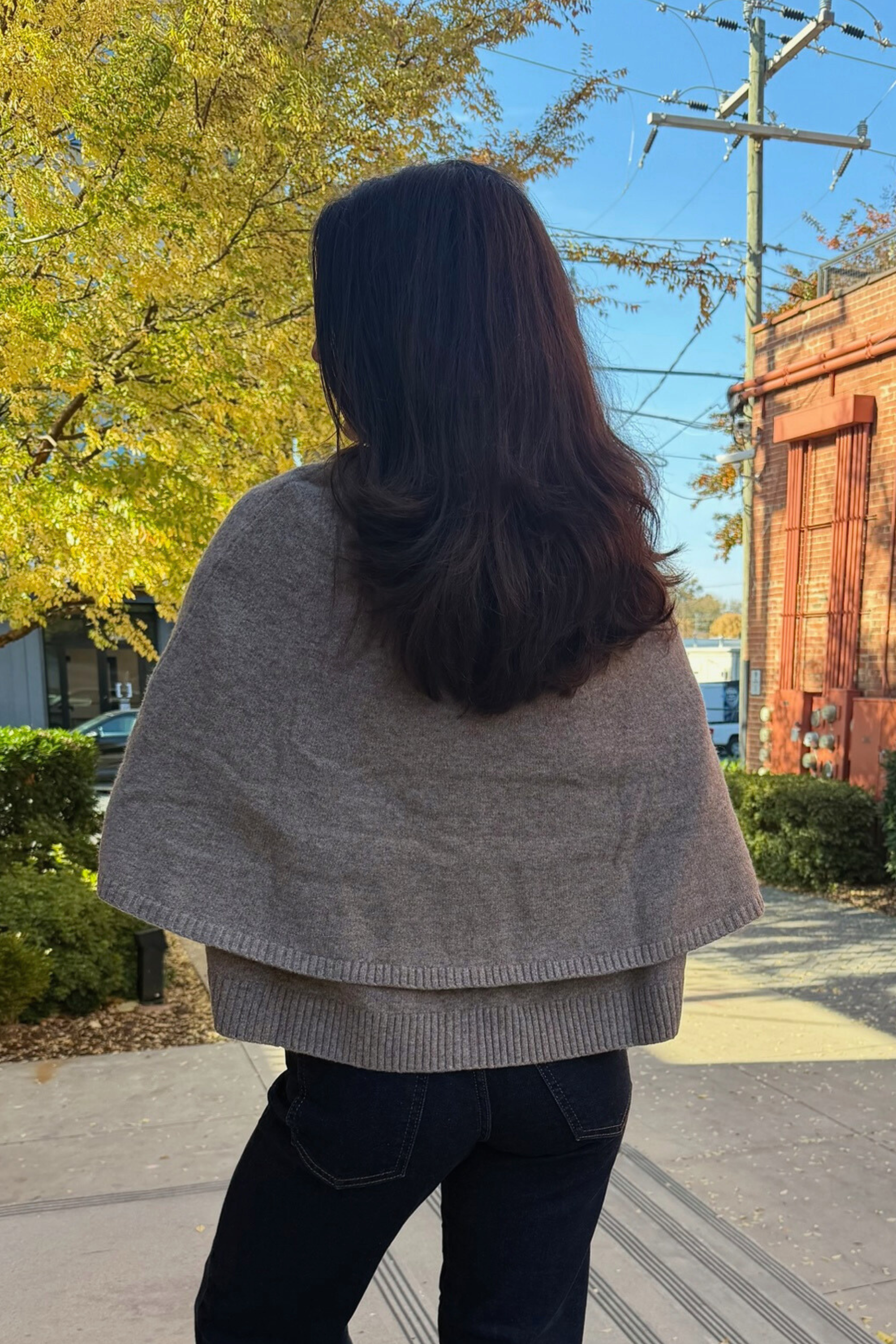 Elly Button Front Cape Sweater - Mocha