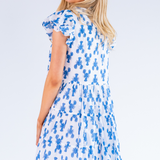 Lou Flutter Sleeve Mini Dress - Lobsters Bright Blue