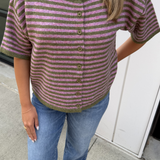Stevie Stripe Short Sleeve Cardigan - Moss/Orchid