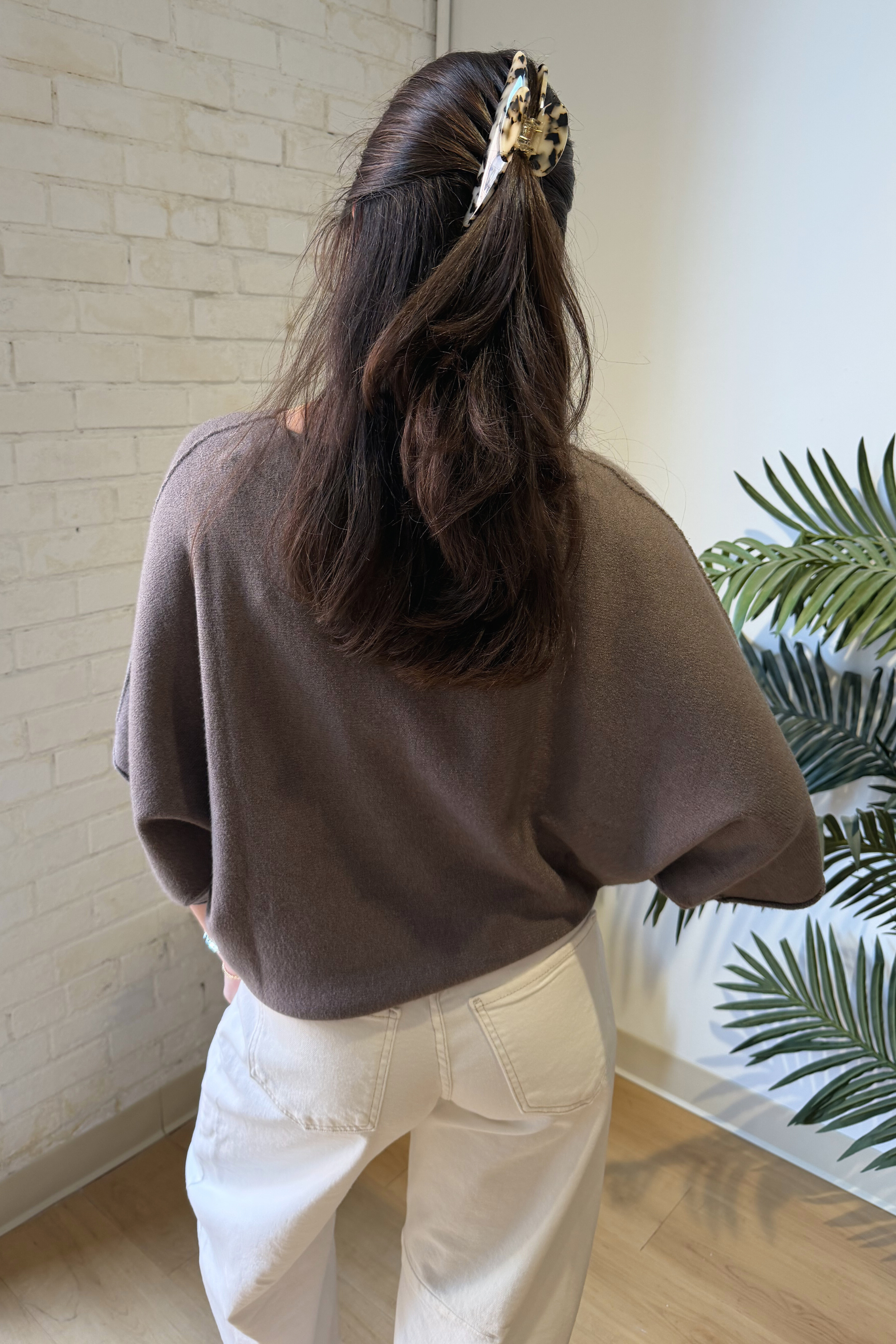 Mia Crewneck Batwing Sweater - Dark Mocha