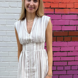 Clara Zipper Stripe Mini Dress - White Taupe