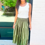 Britt Fall Smocked Midi Skirt - Thick Stripe Olive