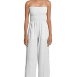 Harriet Strapless Smocked Jumpsuit - White