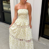 Jana Strapless Eyelet Maxi Dress - Chartreuse/Cream